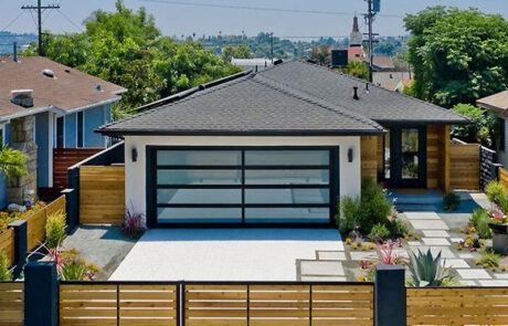 Modern white and black garage door installation